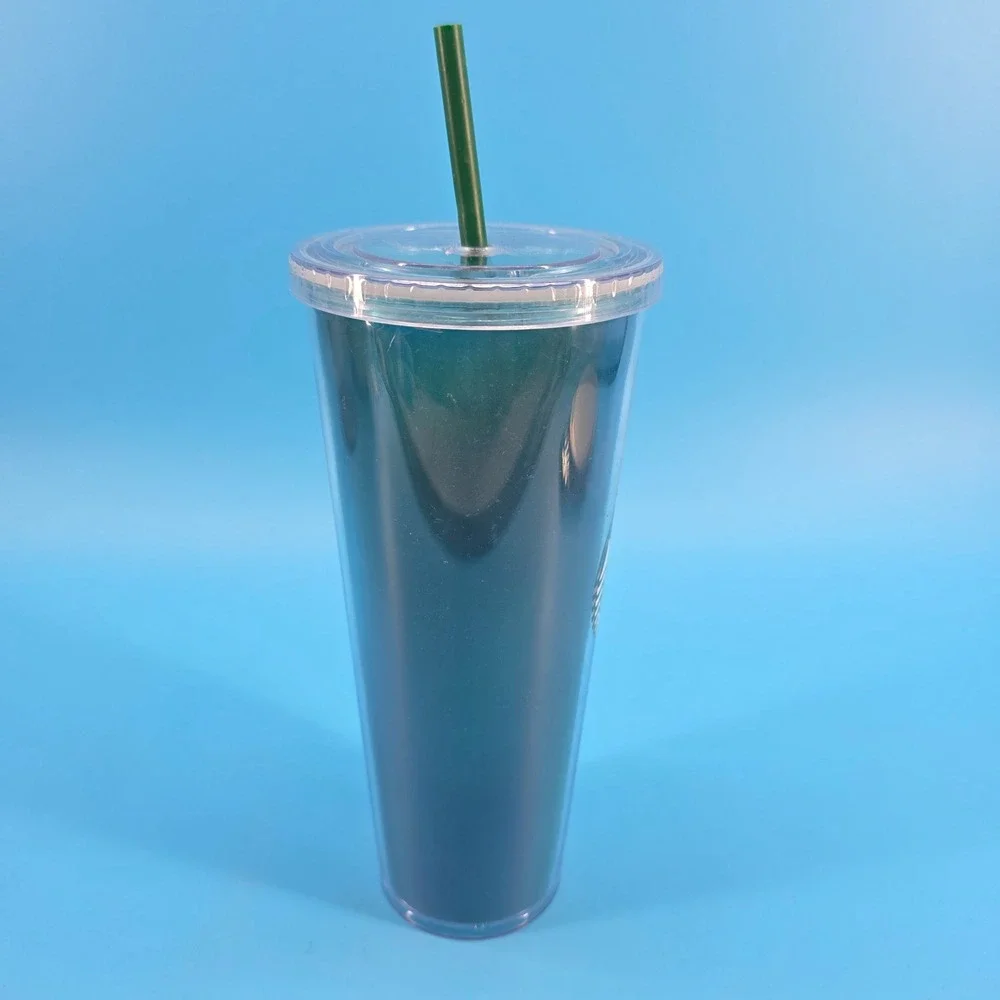 Starbucks Teal Blue‎ Green Iridescent Cold Cup Tumbler 24oz Venti with Straw NEW